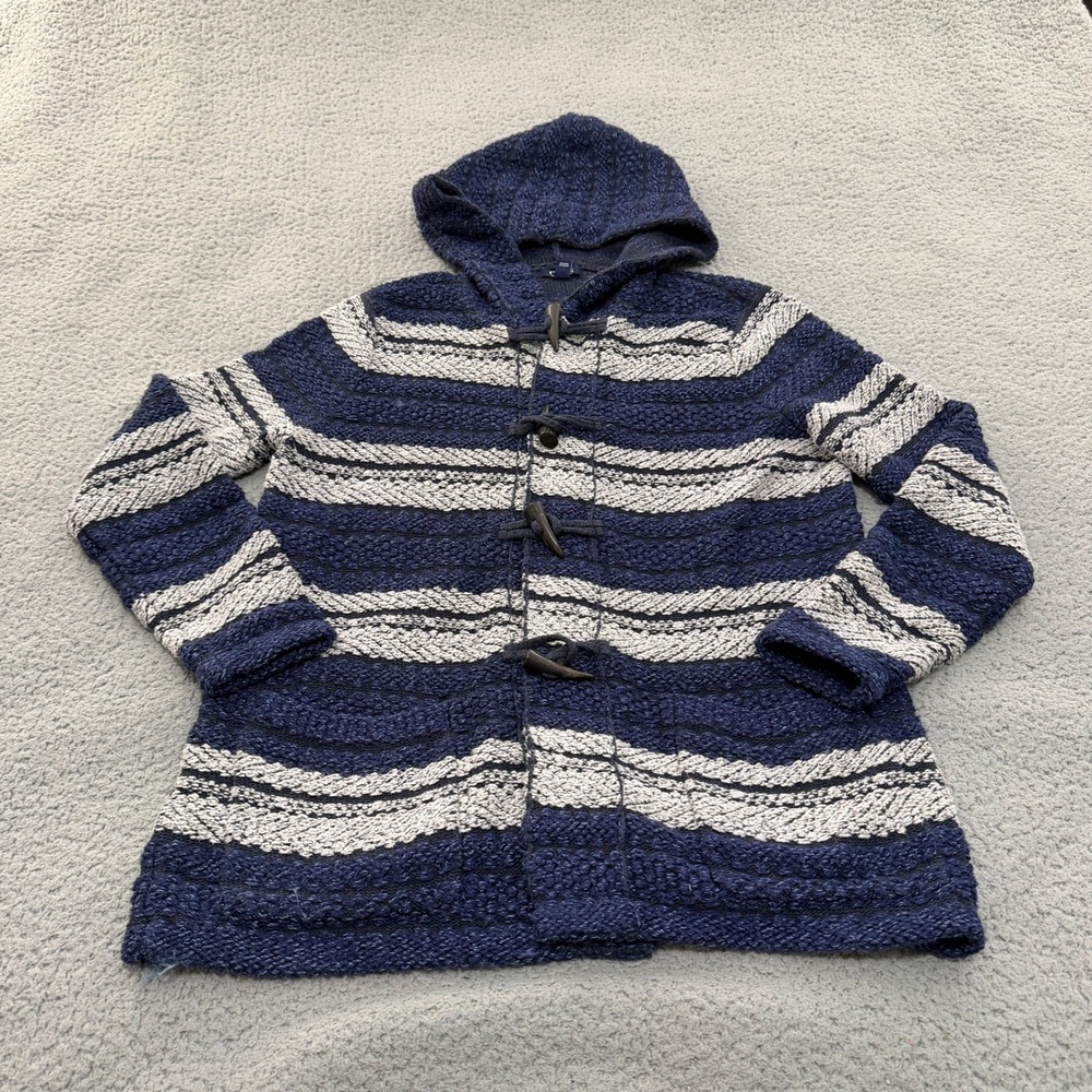 Chaps Sweater Womens Medium Blue Striped Hooded Toggle Front Knit Cardigan